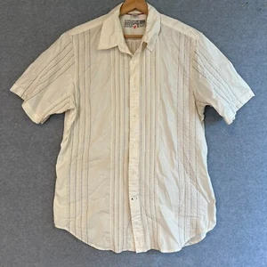 Guess Men M Pleated Button Down Short Sleeve Creamy Stripe 100% Cottong - Picture 1 of 13