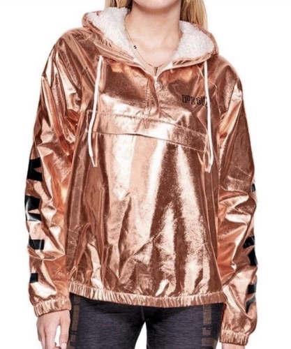 UNDERCOVER Giacca sherpa rosa Victoria Secret giacca anorak oro rosa metallizzato cappotto con cappuccio M L