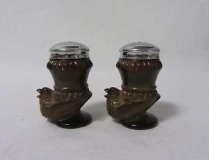 BOYD GLASS  NUTMEG SLAG GLASS CHICK DOVE BIRD SALT & PEPPER SHAKERS PAIR - Picture 1 of 1