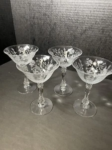 Duncan Miller Floral Grabado Champagne 6” de Alto Sherbet Vasos Árbol Indio Años 40’s - Imagen 1 de 9