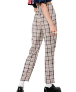 Boohoo Petite Checked Tapered Trouser Sand Size 12 Fashion Brand Burb Style NWT - Picture 1 of 12