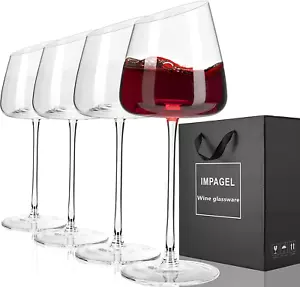 Schräge Weingläser 4er Set Elegant handgeblasen langer Stiel konkave Basis 13,5 Unzen - Bild 1 von 13
