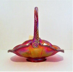 Fenton Cranberry Carnival Glass Basket - Picture 1 of 8