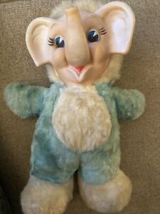12” Toy Elephant Retro Kitsch  rubber face  plush doll, Rare Vintage 1950s