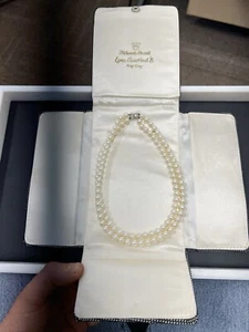 VINTAGE MIKIMOTO 10K WHITE GOLD 2-STRAND CULTURED AKOYA PEARL 14" LONG NECKLACE - Picture 1 of 15