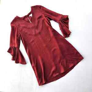 Calvin Klein Burgundy Purple Ruffle 3/4 Sleeves Shift Dress Size US 2