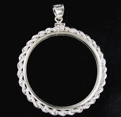 Coin Bezel 38mm Morgan, Peace, Ike  Sterling Silver Rope with Soldered Bail - Image 1 of 3