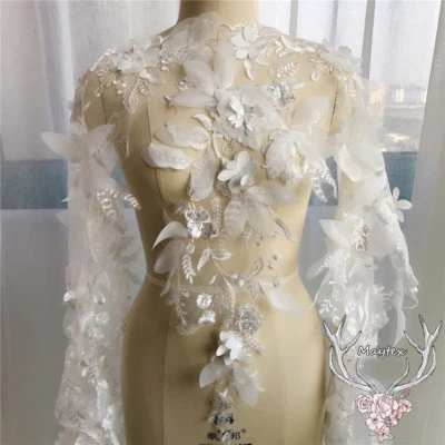 3D Flowers Costume Craft Edging Evening Bridal Dress Embroidery Lace Ribbon 1 Y - Image 1 of 4