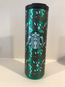 Starbucks Holiday 2019 Green Confetti Edelstahl Tumbler Flip-Top 16oz Neu mit Etikett - Bild 1 von 4