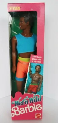 Barbie Steven 4137 1989 Mattel Wet 'N Wild traje de baño que cambia de color nuevo en caja  Foto 1 de 4