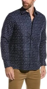 Ted Baker Arnel Geo Print Linen Button-Up L/S Shirt SZ. M (3) Navy Blue NWT$160 - Picture 1 of 10