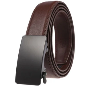 3.0cm Strap Jeans Luxury Men's Cowhide Leather Belt Automatic Buckle Black Brown - Picture 1 of 4