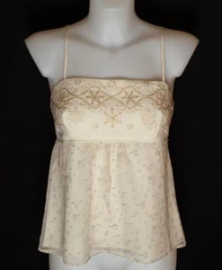 New Women's French Connection Strappy Embroidered Silk Crop Top RRP£55 Ivory - Picture 1 of 4