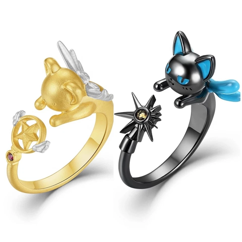 Cardcaptor Sakura‌ CERBERUS SPINEL SUN S925 Anillo de Plata Oro/Negro Joyería Regalos Foto 1 de 4