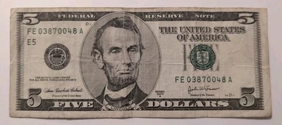 Old Vintage $5 Five Dollar Bill (2003A) FE03870048A - Image 1 of 2