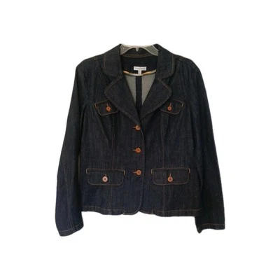 Women's FASHIONBUG  sz 14 Denim Jean Blazer Jacket w/ Stretch Long Sleeve - Image 1 of 4