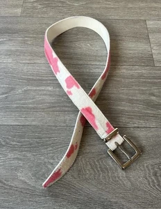 Cintura vintage anni 90 Y2K rosa e bianca in velluto stampata mucca di Prestige Leather Medium - Foto 1 di 10