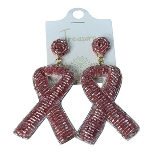 Pendientes Treasure Rosa Cinta Cáncer de Mama Cuentas Cuelga Gota Conciencia Nuevos - Imagen 1 de 4
