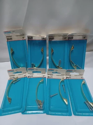Vintage 1990 NOS National 4" Pull Handle Die Cast Zinc Plate Bright Brass Lot 8 - Image 1 of 4