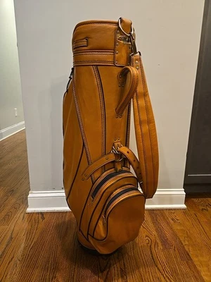 Lista de títulos vintage bolsa de golfe bolsa de carrinho com capa de chuva original couro sintético marrom   - Imagem 1 de 4