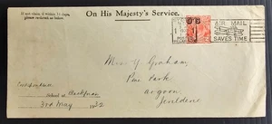 Scarce 1932 Australia OHMS Cover ties 2d Gld Srlet KGV stamp OS O/P Signif Shift - Picture 1 of 3