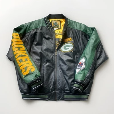 Jaqueta Bombardeiros de Couro Vintage Anos 90 G-III por Carl Banks NFL Green Bay Packers 2XL - Imagem 1 de 4