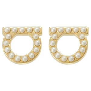 SALE FERRAGAMO Ohrringe GANCINO Kristall Perle mittelgroß Ohrstecker Gold NEU - Bild 1 von 6
