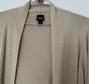EILEEN FISHER Cardigan XL X-Large Beige Gold Sparkle Metallic Shimmer Short - Picture 1 of 9