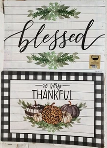 2 REVERSIBLE NON CLEAR PLASTIC PLACEMATS,12"x18", SO VERY THANKFUL & BLESSED, HL - Picture 1 of 12