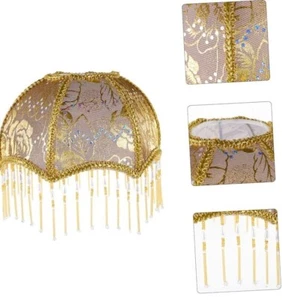 Lampshade Vintage Style Fabric Umbrella Shape Gold Trim Beads - Picture 1 of 6
