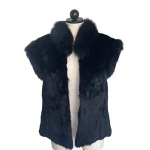 Vintage Womens Vest Size Medium Black Rabbit Fur Lined Casual China - Picture 1 of 11