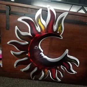 Metal wall decor abstract sun indoor outdoor 30" moon sculpture home decor art - Picture 1 of 2