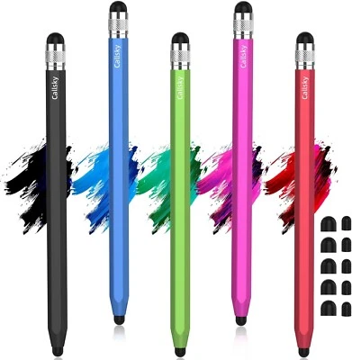 Stylus Pens for Touchscreen, 2 Size Rubber Tips Black/Green/Red/Pink/Blue - Image 1 of 4