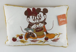 New Disney Fall Throw Pillow Micky Minnie Mouse Embroidered Yellow 17"W x 11" T - Picture 1 of 4