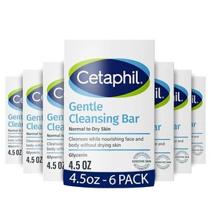 CETAPHIL Gentle Cleansing Bar Soap Nourishing Dry Sensitive Skin 4.5oz, 6-Pack - Picture 1 of 4