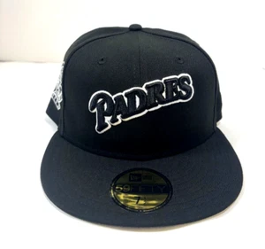 San Diego Padres MLB NE Cooperstown 25 Years side Patch Fitted Hat ~Black/White - Picture 1 of 5