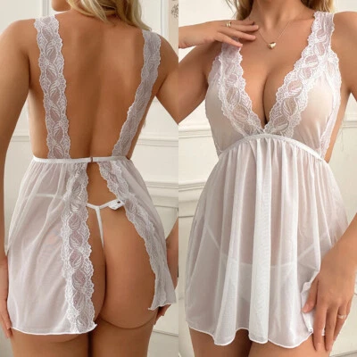 Women's Sexy-Lingerie Babydoll G-string Sleepwear Underwear Lace Dress Nightwear - Image 1 of 4