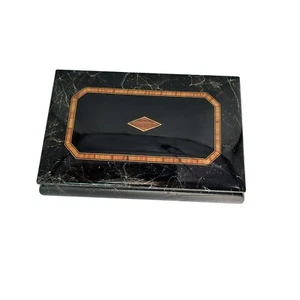 Italienische schwarze Marmor Spieluhr Schmuckschatulle mit Intarsien spielt Menuett von Mozart Vintage - Bild 1 von 13