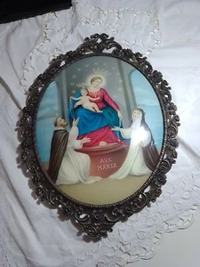 Madonna Del Rosario Di Pompei Icona Lampada Vetro Metallo Funzionante Cm40 - Picture 1 of 3