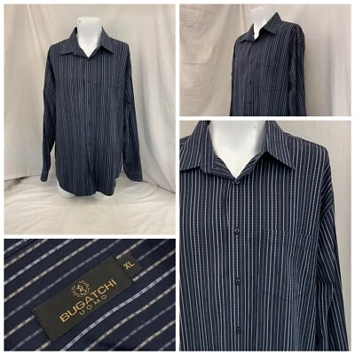 Bugatchi Uomo Shirt XL Blue Stripe Cotton Button Front Dress Shirt YGI N2-695 - Image 1 of 4