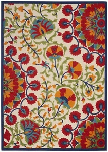 5' X 8' Red And Ivory Floral Indoor Outdoor Area Rug - Picture 1 of 4