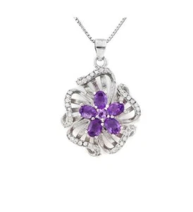 Amethyst Blume Anhänger Sterlingsilber Halskette mit 18 Zoll 925 Box Kette - Bild 1 von 4