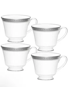 Noritake Crestwood Platinum Tea Cup ~Set Of 12 Cups With Saucers - Picture 1 of 7