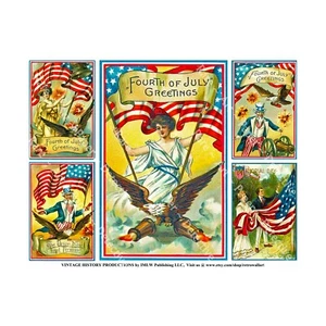 4th of July Stickers, 5 REPRODUCTIONS, 1 Sheet of Mini Victorian Card Decals - Picture 1 of 1