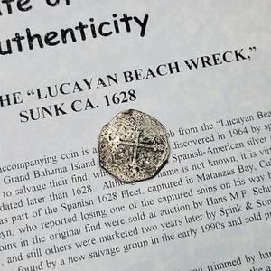 1628 LUCAYAN SHIPWRECK Cob 4 Reales Mexico with Vintage COA Scarce *J610 - Picture 1 of 7