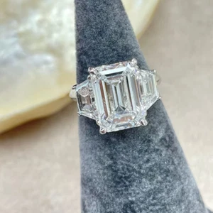 6.80 Ct IGI Lab Grown Emerald Cut Diamond Engagement Ring 950 Platinum - Picture 1 of 13