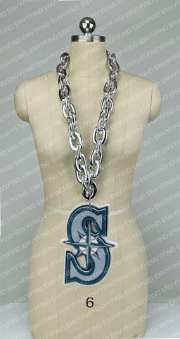 New MLB SEATTLE MARINERS Jumbo Big SILVER Fan Chain Necklace Foam Cover