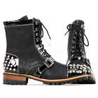 NewStylish Mens Shoes Studded  Belted Contrast Lace-up Zipper Leather Boots