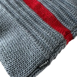 Smiley Men's Knitt Hat Wool Ski Winter Gray Red Stripe Beanie 1980s New w/tags - Picture 1 of 5