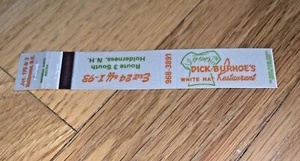 Vintage DICK BURHOE'S WHITE HAT RESTAURANT Mini - Matchbook Cover HOLDERNESS N.H - Picture 1 of 4